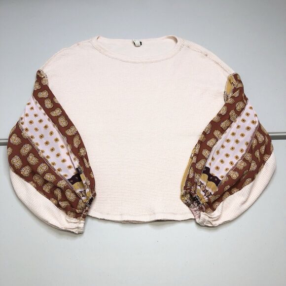 Free People Sweaters - Free People Sweater Womens S Blossom Printed Balloon Sleeve Thermal Waffle Boho